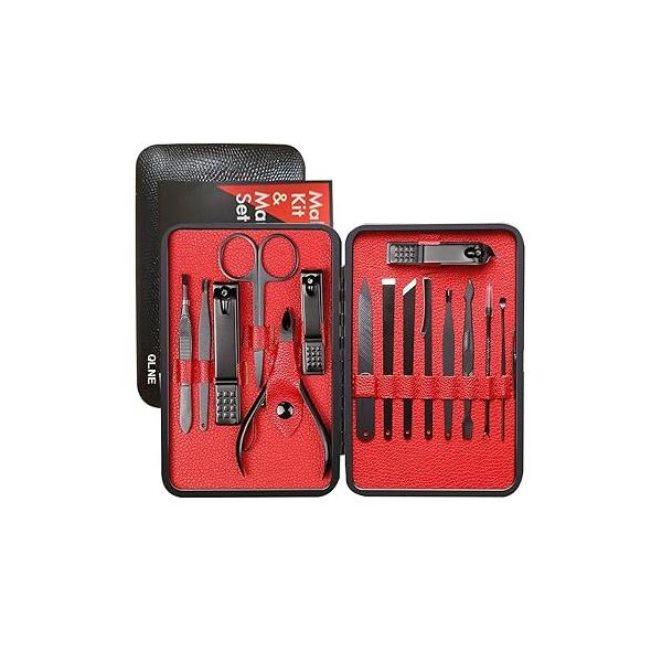 Nail Clippers Sets High Precisio Stainless Steel Cutter Pedicure Kit File Sharp Scissors and Clipper Manicure Fingernails & Toenails with Portable Stylish case (Black)