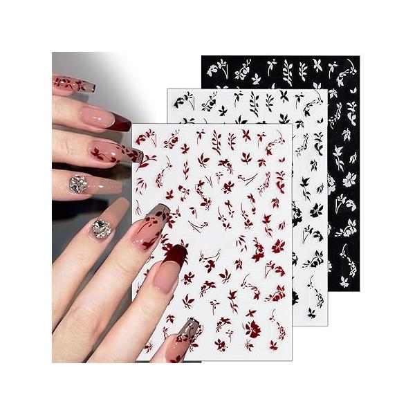 3D Nail Stickers Plant Leaf Art for Designs Retro Botanical Leaves Flower Decals Supplies Foliage Sticker Nails Spring Summer Decor