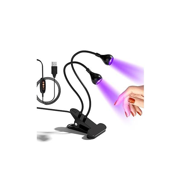AORAEM UV LED Nail Lamp, Quick Drying Light for Gel Nails Foot Control Cure Flash with Black Gooseneck and Clamp