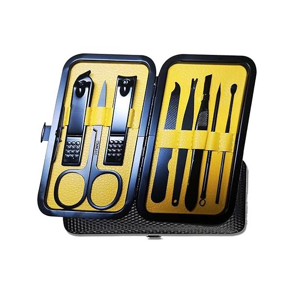 Manicure Pedicure Kit Nail Clippers Set 18 in 1 High Precision Stainless Steel Cutter File Sharp Scissors for Men & Women Fingernails Toenails Vibrissac with Stylish Case (Yellow_18in1)