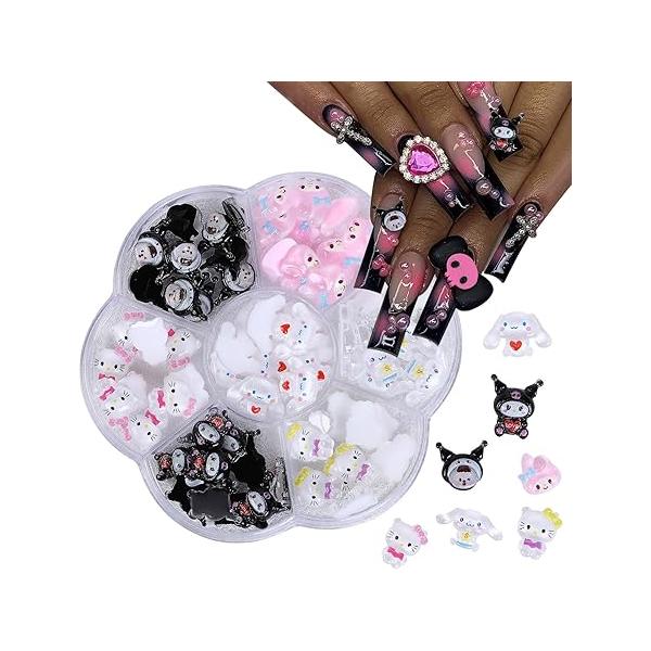 70 PCS Nail Charms,Kawaii Charms Kitty 3D Slime Art Cute Cartoon Flat Back Resin for Rhinestones Supplies