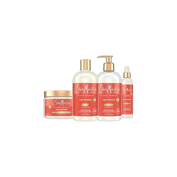 SheaMoisture Curl Stretch Shampoo, Conditioner, Volume Cream, and Refresher Spray with Kalahari Melon Oil Hyaluronic Serum - Hydrates, Repairs Breakage, Detangles, Minimizes Shrinkage, 4 Pack