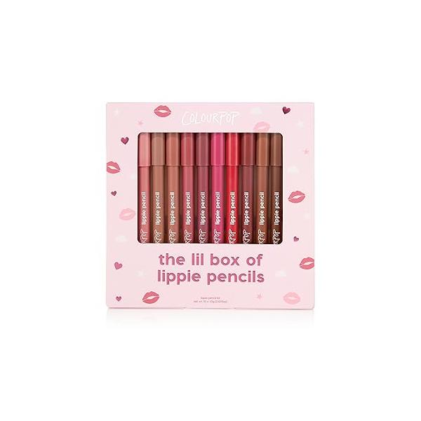 ColourPop Lil Box of Lippie Pencils Makeup Kit - 10-Piece Vegan Lip Liner Set with Creamy, Long-Wearing Formula Includes New Shades to Deliver Bold, High-Impact Color (3.05 oz)