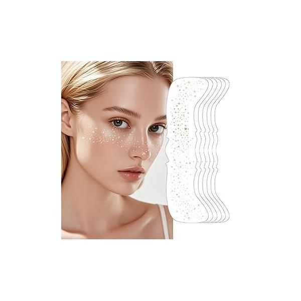 6 Pcs Glitter Freckles Face Tattoo,Waterproof Makeup Patches - Rose Gold,Glitter Speckles Patches,Glow Up Patches,Cosmetic for Cute Accessories Women