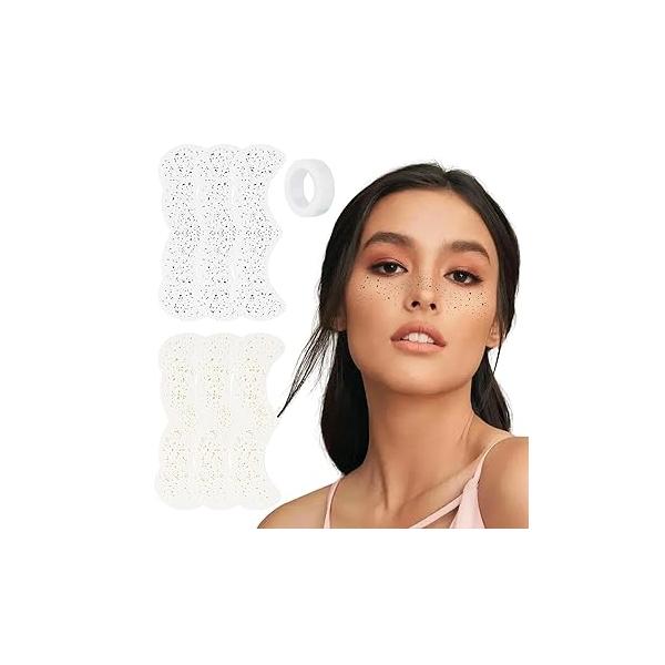 Glitter Freckles Face Tattoo, Gold Temporary Tattoos,Sparkle Makeup Patches, Cute & Waterproof Accessories For Women Girls, 6 Pcs (Set B（3pcs brown+3pcs rose gold)）)