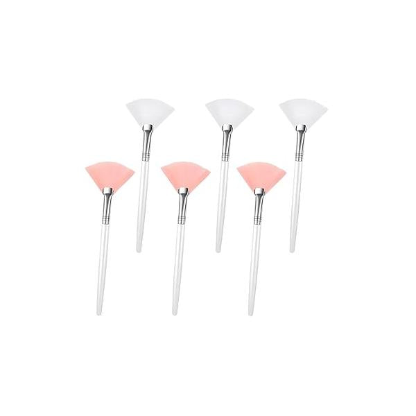 Facial Fan Brushes Set of 6- Pink & White, Soft Face Mask Applicator for Estheticians, Flat Head Makeup Tools Women Girls