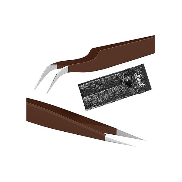 SIVOTE Lash Tweezers for Eyelash Extensions, Pack of 5 Peach - Extension Set with Diamond Grip, Precision Fiber Tip Volume Extensions