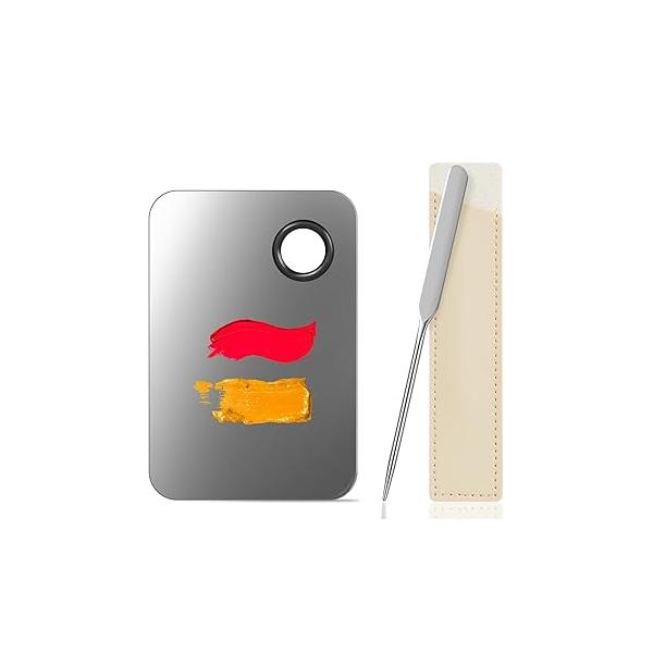 Acrylic Cosmetic Makeup Palette, Mixing Tray with Spatula&Leather Case, Professional Palette for Beauty Salon Eye Shadow/Lipsticks/Nail Art/Foundation