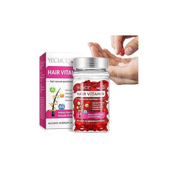 Hair Vitamin Serum Capsule for Frizzy & Dry Hair, Treatment Oil No Rinse with Vitamins A C E Pro B5, Moroccan Macadamia Avocado oil, Repair Damaged Moisturizing, Smooth Shiny