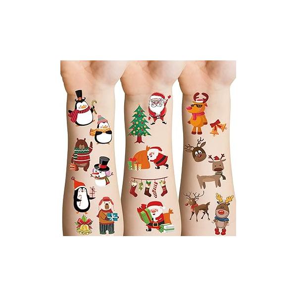 Apeso Christmas Temporary Tattoos for Kids, 24 Sheets Fake Cute Tattoo Stickers Waterproof Body Face, Birthday Party Favors Supplies Stocking Stuffers Gifts Boys Girls