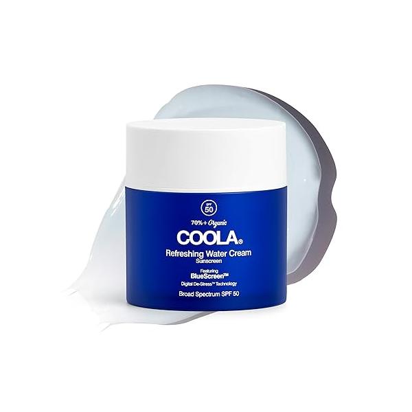 COOLA Organic Refreshing Water Cream Face Moisturizer with SPF 50, Dermatologist Tested Sunscreen Plant-Derived BlueScreen Digital De-Stress Technology, 1.5 Fl Oz