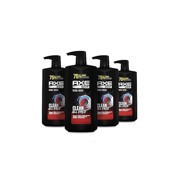 AXE 3-in-1 Body Wash, Shampoo and Conditioner - Easy Hair Care for Men, Light Fresh Scent, 28 oz (4 Pack)