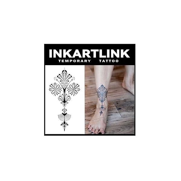 Temporary Tattoos, 2 Sheets Medium Semi Permanent Tattoo Adult Art Design Waterproof Temp Party Favors Realistic Look, No Adhesive, Reflection, Lasts 1-2 Weeks Black (Lotus)