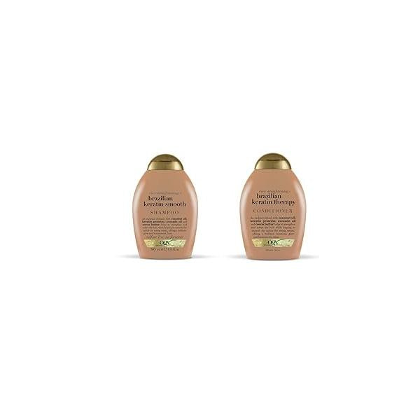 OGX Ever-straightening + Brazillian Keratin Therapy Shampoo and Conditioner 13 Oz, 2 Bottle Set