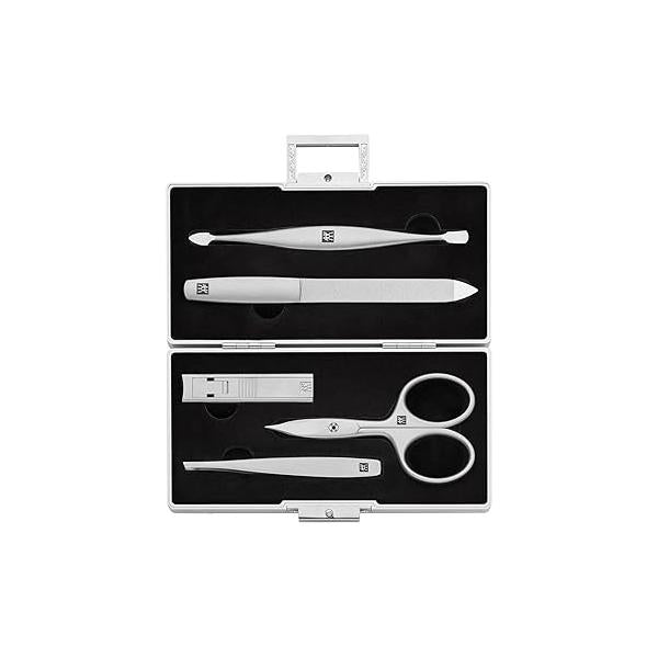 ZWILLING Beauty Premium 5-pc Manicure Set, Aluminum Case for Nail Care and Pedicure, Black Velvet Inlay with Compact Clipper