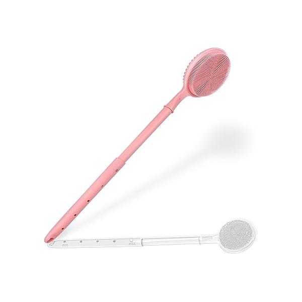 Dual-Sided Silicone Back Scrubber for Shower - Adjustable Long Handle (15.75"-23.62") Brush with Exfoliating & Massage Nubs Perfect Elderly, Disabled, Limited Arm Movement(Black)