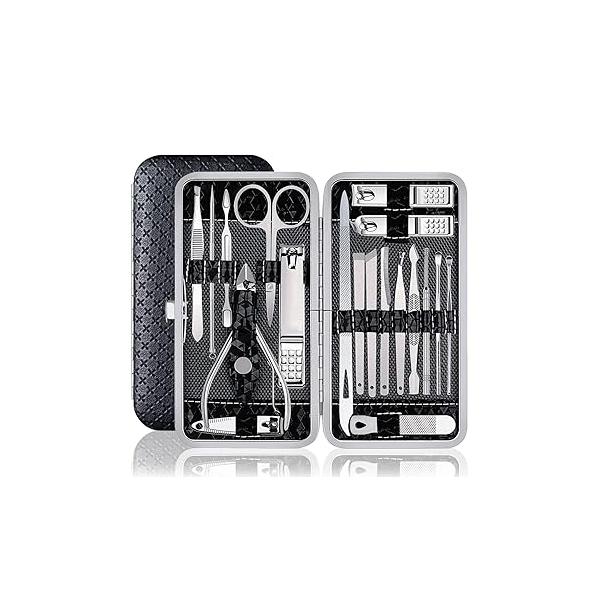 Morovan Manicure Set Nail Clippers Stainless Steel Tools Grooming Kit for Women Men Travel (19pcs-black)