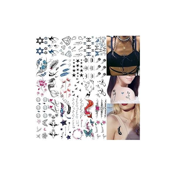 30 Sheets Small Temporary Tattoos for Women Girls Sexy Rose Fake Tattoo Stickers Waterproof Body Art Colored Finger Temp Paper (Floral-30)