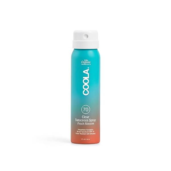 COOLA Organic Sunscreen SPF 70 Sunblock Spray, Dermatologist Tested Skin Care for Daily Protection, Vegan and Gluten Free, Peach Blossom