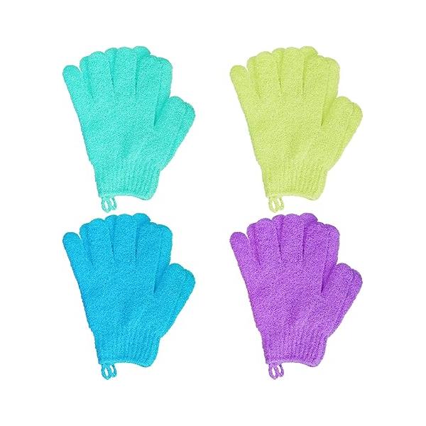 4 Pairs Bath Exfoliating Gloves Scrub, Double Sided Mitts Scrubs for Shower, Shower Body Scrubber Glove, Bathing Accessories Bath, Spa, Massage（Rose, Orange, Purple, Purplish Red）