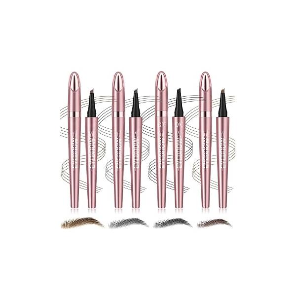 4 Pack 3D Eyebrow Pencil, Tip Microblading, 24 Hours Smudge Proof Brow Pen, Pen Makeup Natural Fine Stroke, Waterproof Pencil (Light Brown, Dark Grey, Black)
