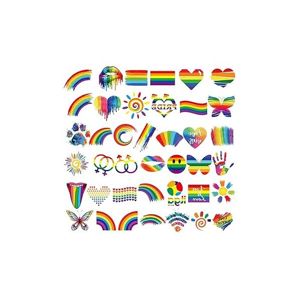 AOMIG 40 Sheets Rainbow Pride Tattoos, Temporary Tattoos for Face, Hands & Body, Waterproof, LGBTQ+ Festival Accessories