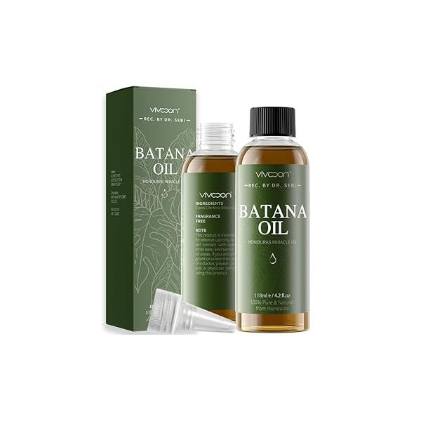 Batana Oil for Hair Growth, 100% Pure & Natural Raw Oil, Dr. Sebi Organic from Honduras, Care Thickness Scalp Skin, 1 Bottle with 2 Caps 4.2oz