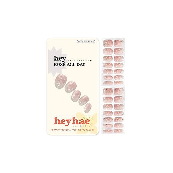 Semi Cured Gel Nail Strips | No LED Lamp Needed Glitter, Purple, Spring Easy Apply & Remove, Salon Quality |Includes 28 Strips, 1 Prep Pads, File Wooden stick - Hey, 7 A.M. Tomorrow?