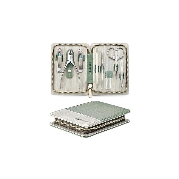 Manicure Set 8 in 1,Professional Pedicure kit,Stainless Steel Kit,Portable Travel Grooming Kit Nail Care Tools,Nail Clippers Tools with Leather Case (Brown)