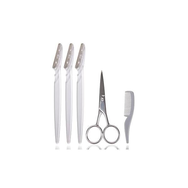 TRIM Facial Hair Grooming Bundle - For and Removing Includes Dermaplane Removers (3 Pack), Mustache Beard Scissors Comb Easy to Use for Quick