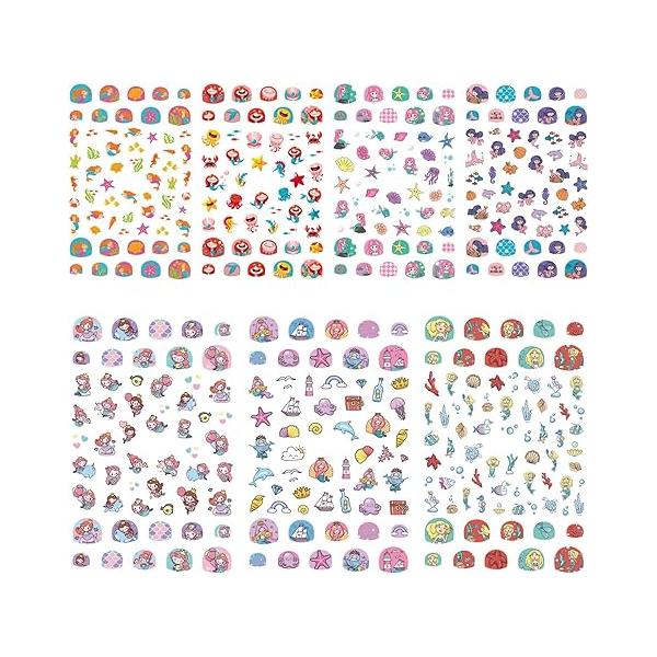 7 Sheets Mermaid Ocean Kids Nail Sticker, DIY Art Decals Including Scales Princess Starfish Shellfish Artist Painting Polish Self Adhesive Decor Set, 2.4'' x 3.6''