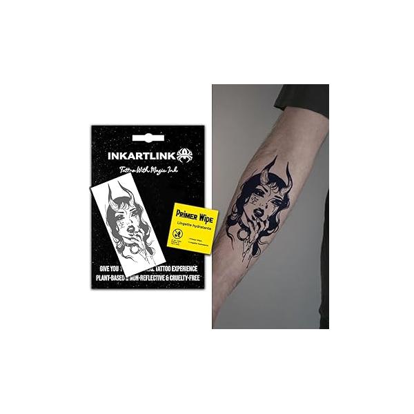Temporary Tattoos, Semi Permanent Adult Art Designs, Waterproof Party Favors, Tattoo Stickers Realistic, No Adhesive, Lasts 1-2 Weeks (The devil is out of body)