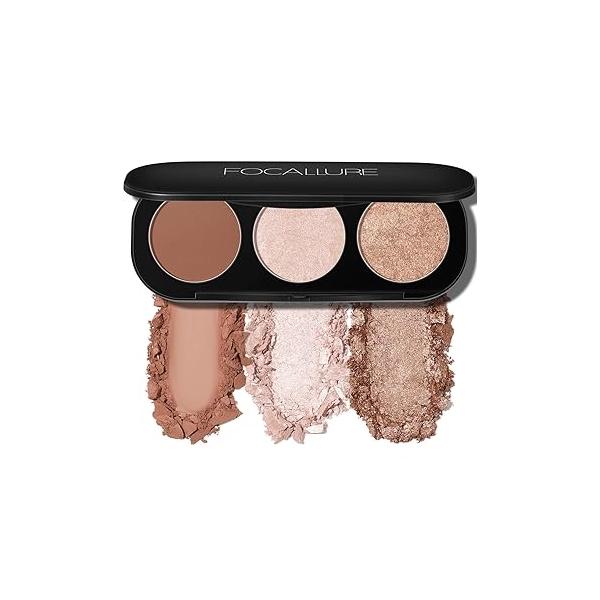 FOCALLURE Blush and Highlighter Palette,3 in 1 Contour Palette,Cruelty-Free Matte Bronzer Powder,Shimmer Illuminator Highlighters for a Glowing Look,#10