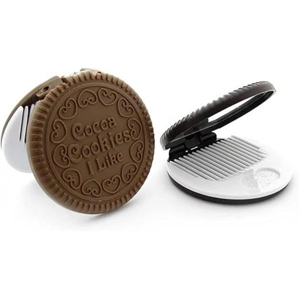 AKOAK Makeup Mirror, Cute Cookie Shaped Design Mirror with Comb, Portable Chocolate 2 Pieces