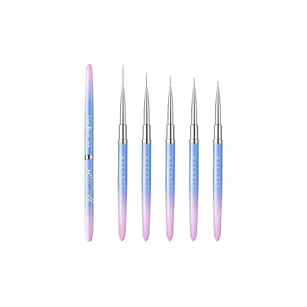 Makartt Nail Art Brushes: 5PCS Double-ended Dotting Pen Design Brushes Multifunctional Tools Kit Including Liner Brush and Pens for UV Gel Home Salon Use