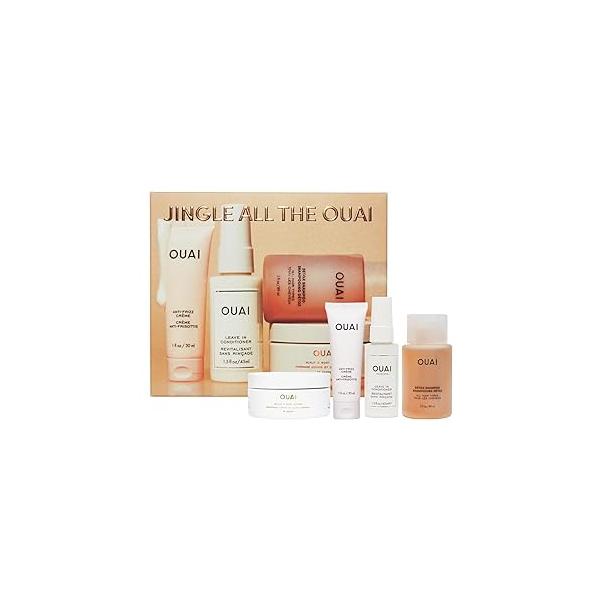 OUAI Gift Set - Travel Size Hair & Body Care Includes Detox Shampoo, Deluxe Anti Frizz Cream, Leave In Conditioner, Scalp Scrub (4 Count)