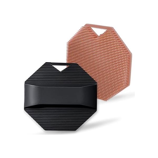 2 Pack Silicone Body Scrubber, Exfoliating Scrubber for Sensitive Skin, Loofah with Anti-Slippery Handle, Stays Clean Easily, Travel-Friendly Men & Women (Gray + Purple)