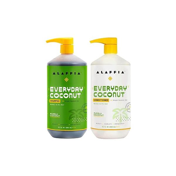 Alaffia EveryDay Coconut Shampoo and Conditioner - Normal to Dry Hair Cleansing with Ginger Oil, Fair Trade, 32 Fl Oz