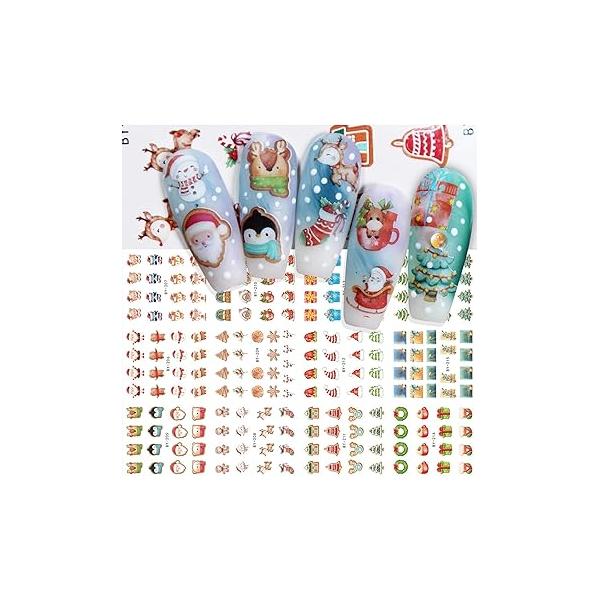 12 Sheets Christmas Nail Art Stickers Santa Hat Tree Elk Gifts Claus Winter Design Decals Kawaii Water Transfer Supplies for Women Girls Decorations