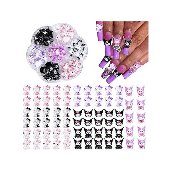 70 PCS Nail Charms,Kawaii Charms Kitty 3D Slime Art Cute Cartoon Flat Back Resin for Rhinestones Supplies