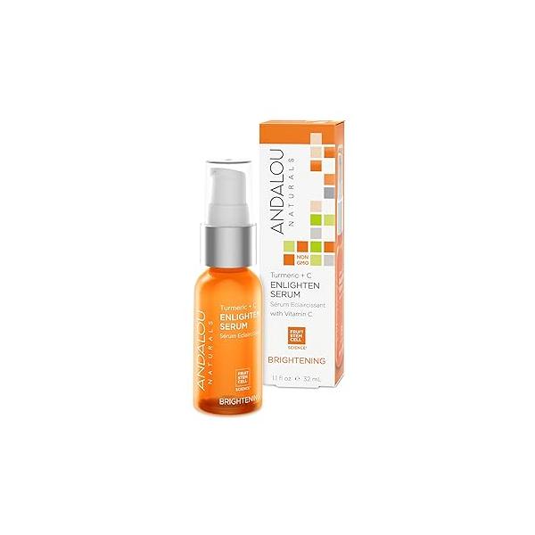 Andalou Naturals Turmeric + C Enlighten Serum, Skin Smoothing Serum with Vitamin & Turmeric, Anti Aging Care, Diminish Sun Damage and Refine Skin, 1.1 Fl Oz