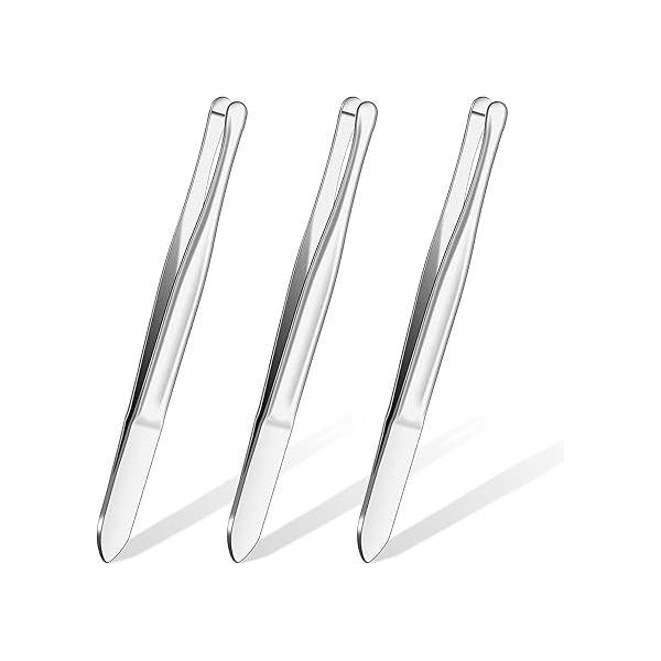 3 Pieces Stainless Steel Round Tip Tweezers Eyebrow Hair Removal Makeup Cosmetic Tool Blunt