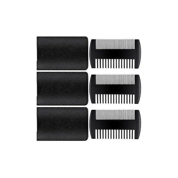 Natural Sandalwood Wooden Dual Action Beard and Mustache Comb Set with Leather Cases for Beards Mustaches (Black, Yellow, Brown)