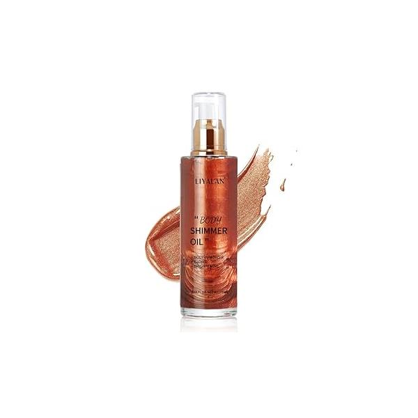 Liyalan Shimmer Body Oil Rose Gold 5 Color Bronze Face Glow Pearl Highlighter Illuminator body Makeup Shine Glitter Liquid Taning 3.38 Fl Oz