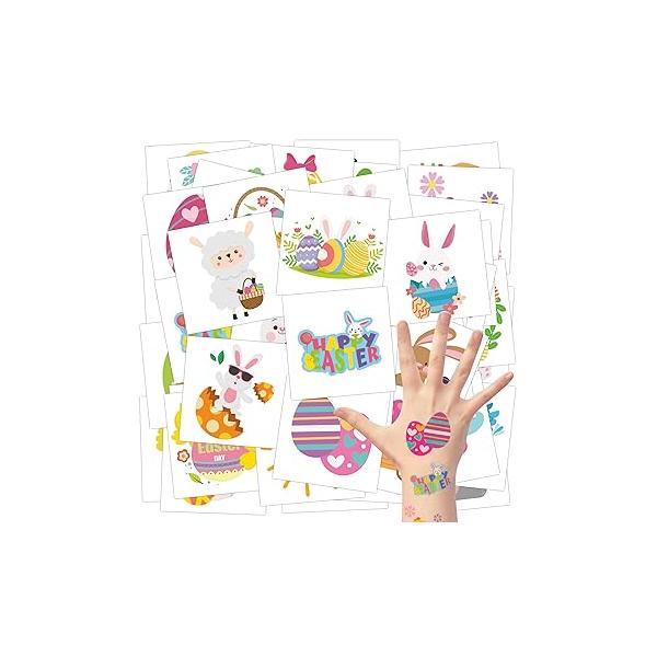 144Pcs Easter Temporary Tattoo for Kids 2 Inch Chicken Bunny Carrot Non-Toxic Tats Stickers Waterproof Body Sticker Art Decal Goodie Bag Fillers Spring Party Favor Supplies Boys Girls