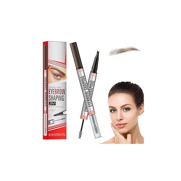 2-in-1 Eyebrow Pencil with Gel,2025 NEW Waterproof Magic Pencil,Dual-Ended 3D Microblading Pen 4 Tip & Brush, Makeup Long-Lasting for Women (Black)