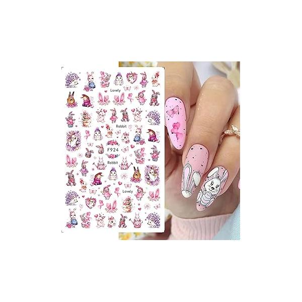 8 Sheets Nail Art Stickers Decals Easter Cute Bunny 3D Self Adhesive Supplies Egg Rabbit Flower Design Acrylic Decorations for Women Girls