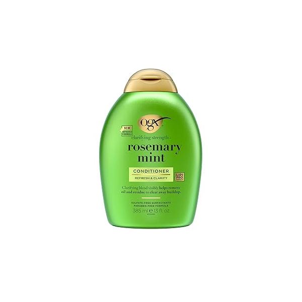 OGX Clarifying Strength + Rosemary Mint Conditioner, Conditioner for Oily Hair Visibly Helps Remove Oil & Residue to Clear Away Buildup, Sulfate-Free Surfactants, 13 fl. oz