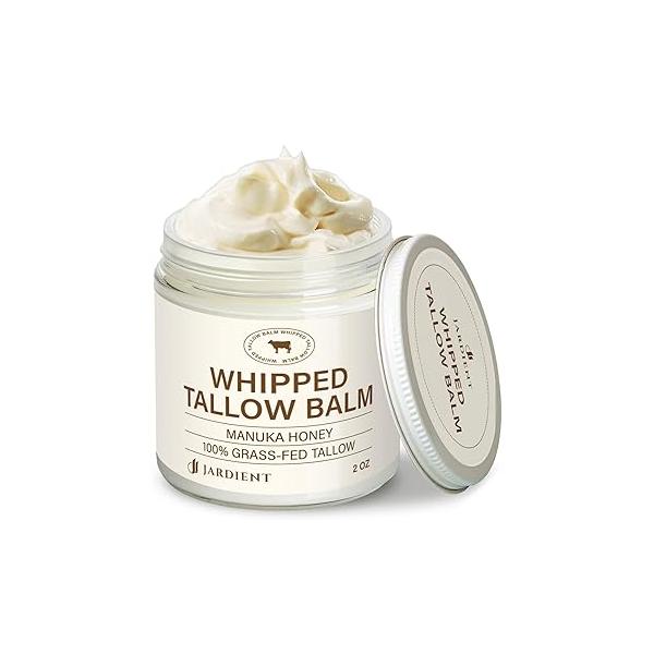 Beef Tallow Honey Balm for Skin: 100% Grass-Fed Moisturizer For Face and Body - Organic Cream with Olive Oil Manuka Eczema Dry Skin 2OZ