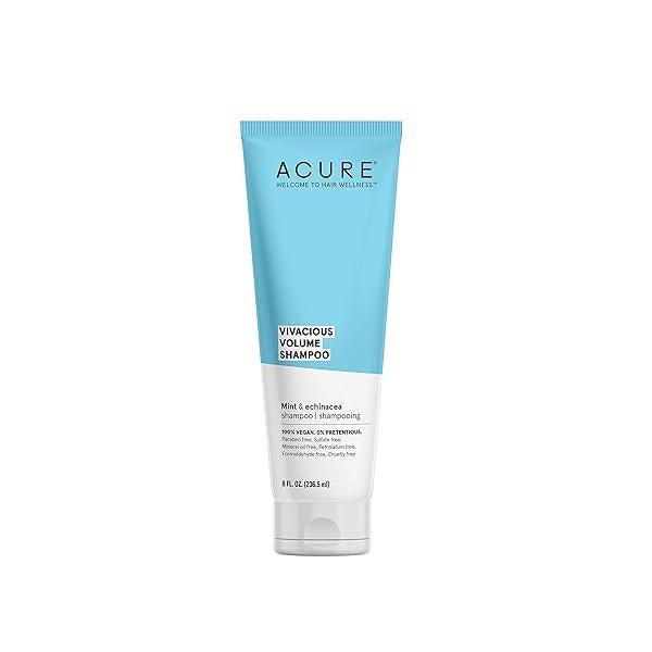 Acure Vivacious Volume Shampoo | Revitalize and Volumize: Mint Echinacea Infused Regimen for Fine, Fragile Hair, 8 Fl Oz